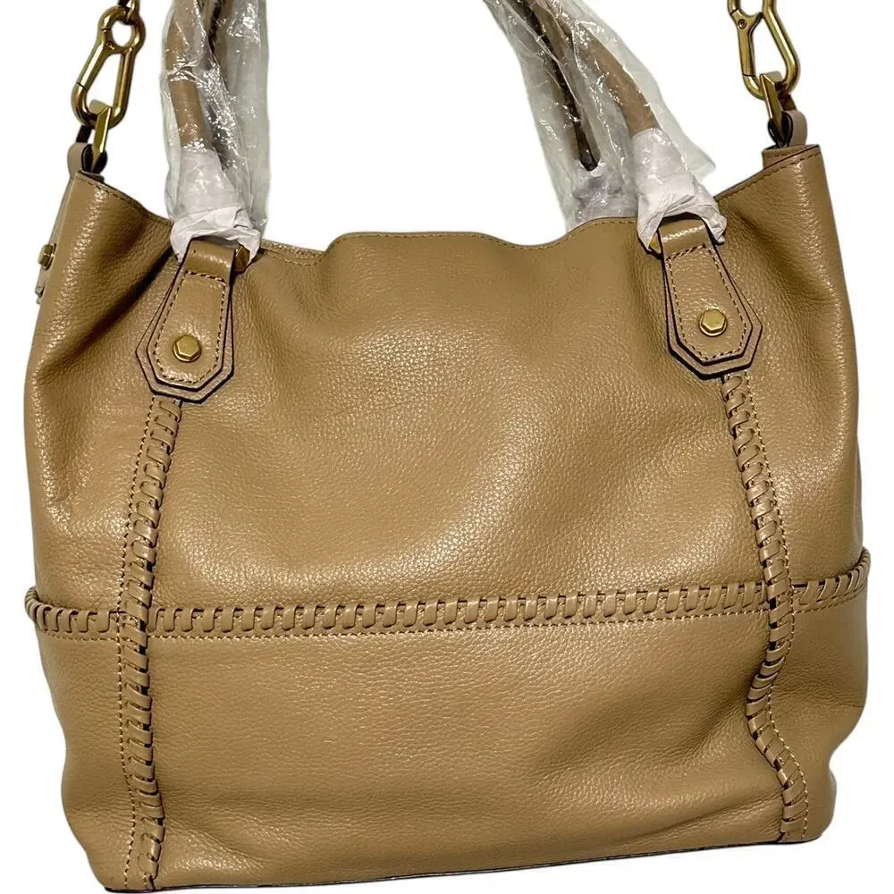 NWT OrYany Drew Pebbled Leather Slouchy Satchel in Dune